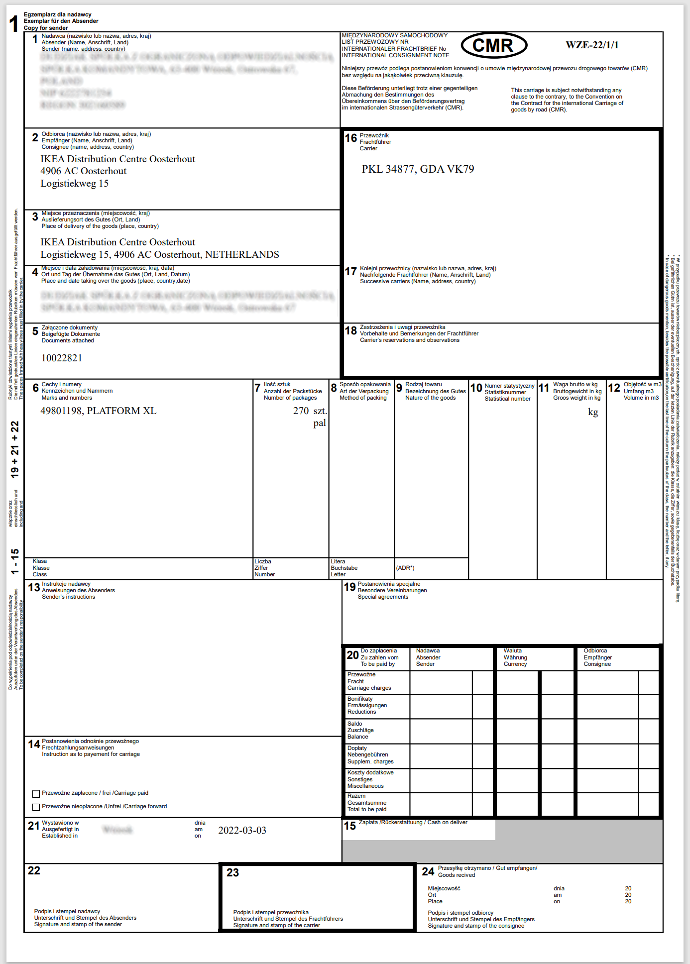 Dokument CMR międzynarodowy list przewozowy światXL SXO120 Raport ERP XL